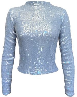 Jane Gala Dusty Sequin Mock Neck Long Sleeve - Blue