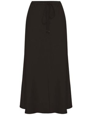 Exquise Drawstring Satin Midi Skirt – - Black