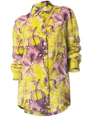 Haris Cotton Printed Button Up Linen Gauze Shirt Forest - Yellow