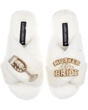 Laines London Neutrals Classic Laines Slippers With Mother Of The Bride Brooches - White