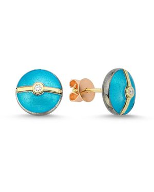 Ecce | Artisan Diamonds Enamelled Mini Multi Diamond Buttons 14K Earring - Blue