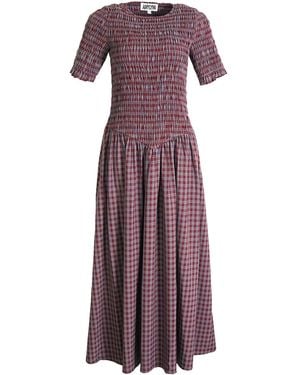 Amy Lynn Beatrix Smocked Grape Plaid Midi Dress - Purple