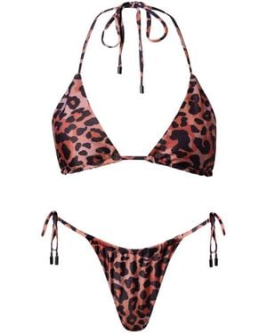 Playaluxe Waikiki Triangle String Bikini Set Leopard - Brown