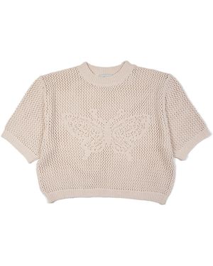 Gigi Knitwear Neutrals Butterfly Cotton Knit T-Shirt - Natural