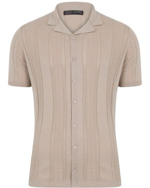 Paul James Knitwear Neutrals Ultra Fine Cotton Santiago Open Knit Cuban Collar Shirt - Natural