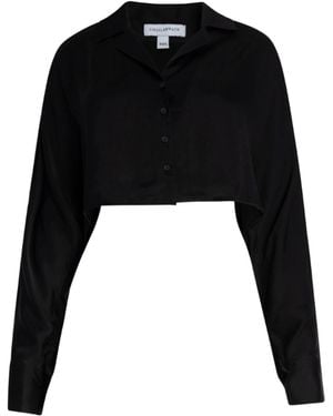 Circular Path Crop Dolman Shirt - Black