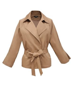 Smart and Joy Double Breasted Coton Trench-Jacket - Brown