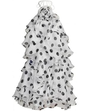 Mac Duggal Polka Dot Halter Neck Ruffle Mini Dress - Grey