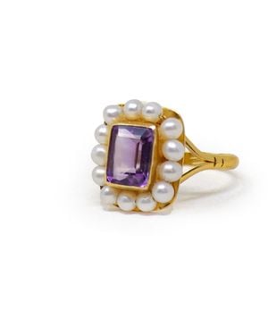 Vintouch Italy Luccichio Amethyst And Pearl Stacking Ring - Metallic
