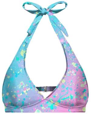 Aloha From Deer Sphashed Halter Neck Bikini Top - Blue