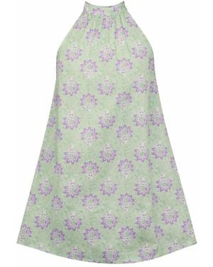 House of Gl Lyra Cotton Mock Neck Sleeveless Dress With Pockets - Blue