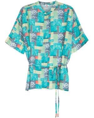 Niza Flowy Blouse With A Multicolored Geometric Print - Blue