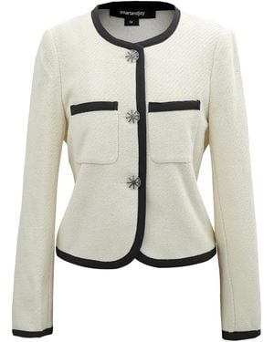 Smart and Joy Crop Contrasting Bias Jacket - White