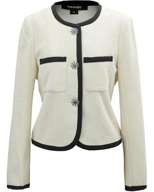 Smart and Joy Crop Contrasting Bias Jacket - White