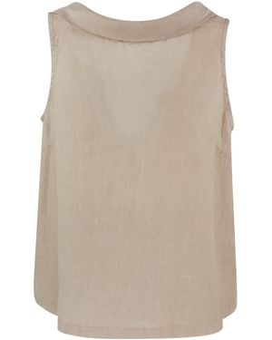 Haris Cotton Neutrals Boat Neckline Sleeveless Linen Top With Deep V Back - Natural