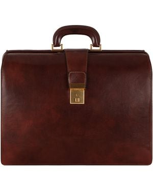 Time Resistance Large Leather Briefcase - Brown