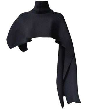 London Atelier Byproduct Knit Turtleneck Shawl - Black