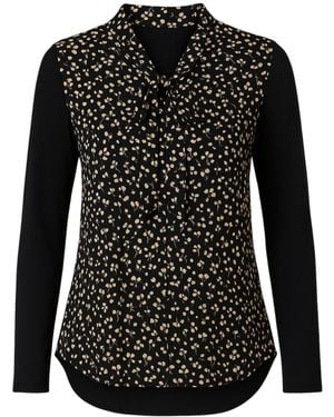 Conquista Long-Sleeve Top With Delicate Floral Print & Tie-Neck Detail - Black