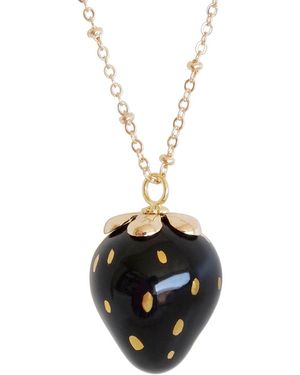 POPORCELAIN Golden Black Porcelain Strawberry Necklace