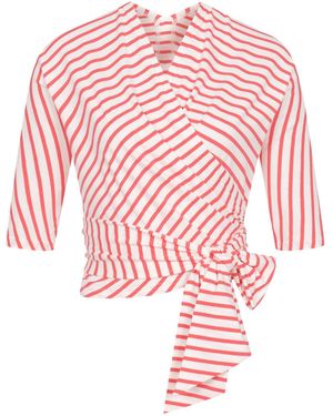 Marianna Déri Cream Striped Wrap Top - Pink