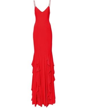 Nissa Ruffle-Detailing Chiffon Maxi Dress - Red
