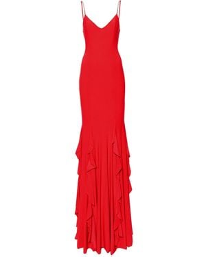 Nissa Ruffle-Detailing Chiffon Maxi Dress - Red