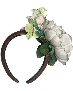 Natalia Petruch Selene Honey Amber Velvet Flower Headband – Faux Floral Statement Hair Accessory, Handmade - Green