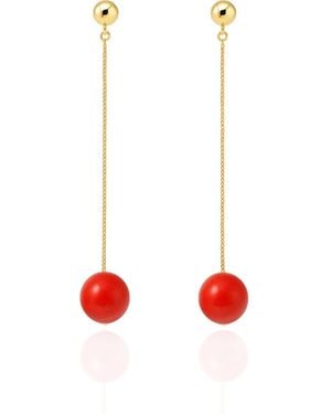 Unaloe Vermeil Coral Drop Earrings – Luxury Contemporary Minimal Chain Designer Jewelry - Red
