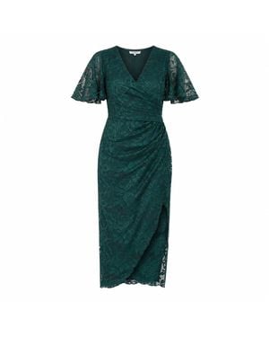 Girl In Mind Natasha Angel Sleeve Wrap Midi Dress - Green