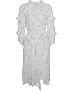 2KStyle Aaron Ruffled Split Polka-Dot Midi Dress - Gray