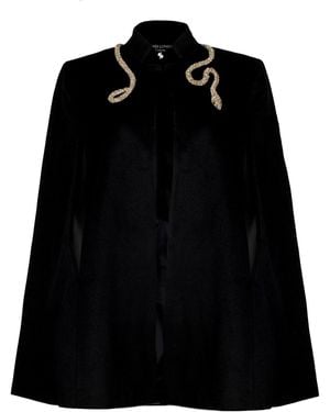Laines London Laines Couture Wool Blend Cape With Embellished Wrap Pearl & Crystal Snake - Black
