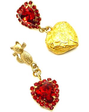 Achala Handcrafted Heart Cat Charm Earrings - Multicolour
