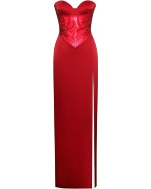 Miss Circle New York Weslyn Satin Lace High Slit Dress in Black | Lyst Miss Circle New York Weslyn Satin Lace High Slit Dress in Black | Lyst