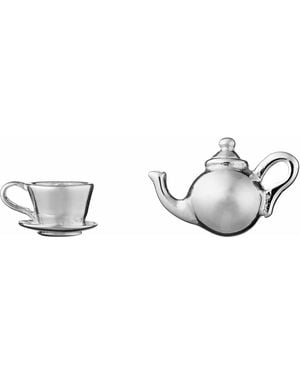 Lily Charmed Sterling Teapot & Teacup Stud Earrings - Metallic