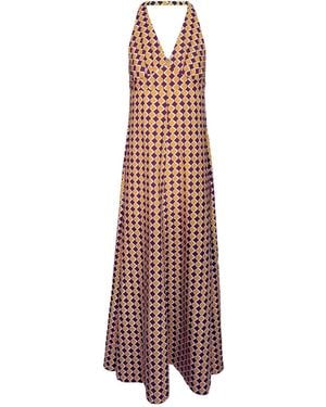 Couture to Your Door Geometric Seventies Halter Neck Maxi Dress - Purple