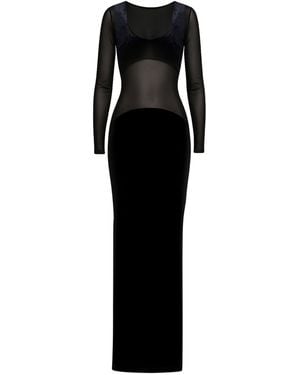 Moda Glam Enigma Velvet & Sheer Mesh Gown - Black