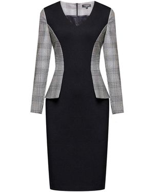 Rumour London Abigail Monochrome Dress With Prince Of Wales Check Peplum - Black