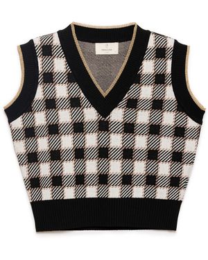 Peraluna Diana Crop Glittered Plaid Knit Vest - Black