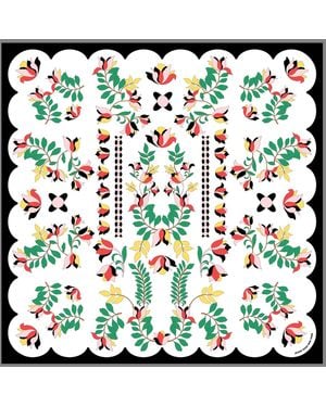 Jessie Zhao New York Double Sided Silk Scarf Floral Parade - Green