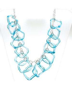 Smart Glass Jewelry Recycled Gin Bottle Large Ruffle Statement Necklace Sterling - Blue