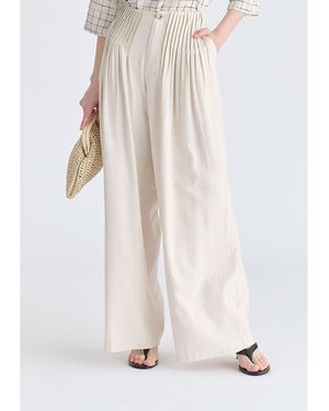 Paisie Neutrals Front Pleats Detail Wide Leg Pants - White