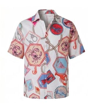 LOVEIST STORE Morrel Marine Print Short Sleeve Shirt - Pink