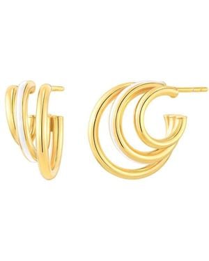 Gold & Honey Triple Hoop Earrings With Enamel - Metallic