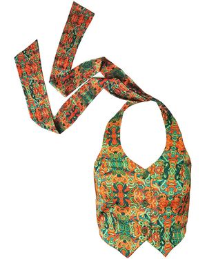 Janara Jones Snakes Print Satin With Buttons Vest - Green