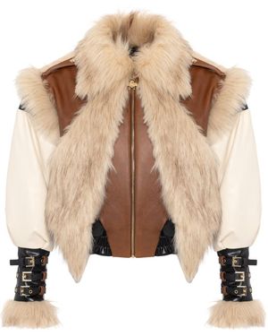 Lara Ari Faux Fur & Leather Jacket - Natural