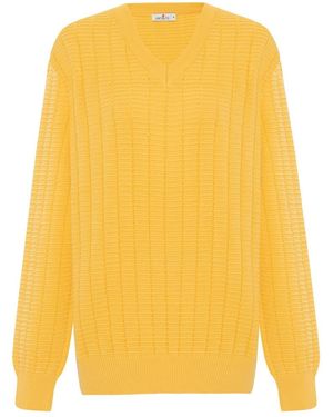 Peraluna Zacha V-Neck Waffle Knit Pullover - Yellow