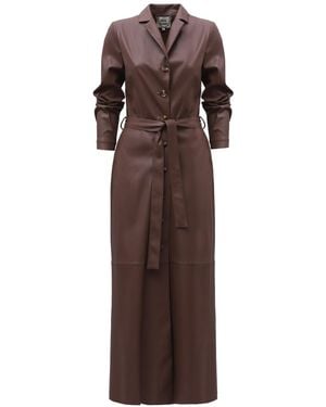 Julia Allert Long Button-Up Eco-Leather Trench - Brown