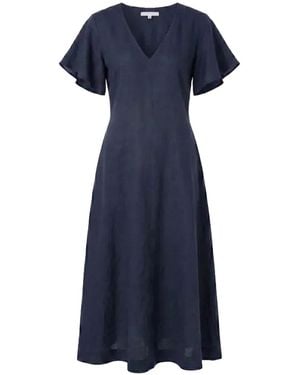 Adrift Clothing Tatum Linen Flutter Sleeve Dress - Blue