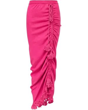 Andreeva Fuchsia Carnation Knit Skirt With Handmade Embroidery - Pink