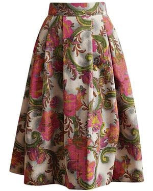 IZABELA MANDOIU Jacquard Floral Midi Skirt - Red